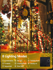 Outdoor Solar String Lights 200 LED 66FT Warm White with 8 Modes, IP65 Waterproo