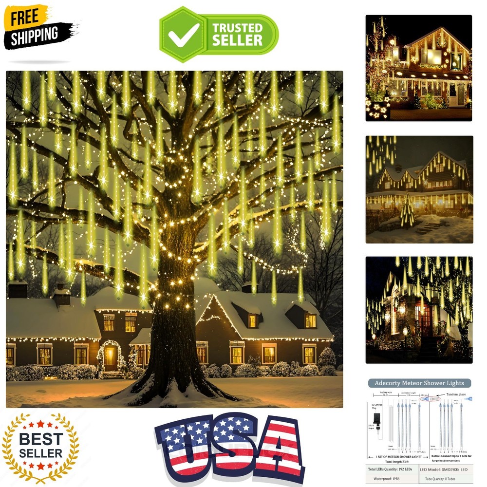Christmas Lights Outdoor, Certified Falling Rain Drop Light 8 Tubes 192 LED …
