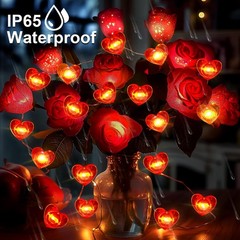 red 50-16-Foot Heart-Shaped Light, USB Plug and Battery-Powered Indoor and Ou…