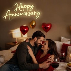 Happy Anniversary Neon Sign for Wall Decor Wedding Birthday Party Bedroom Bar…
