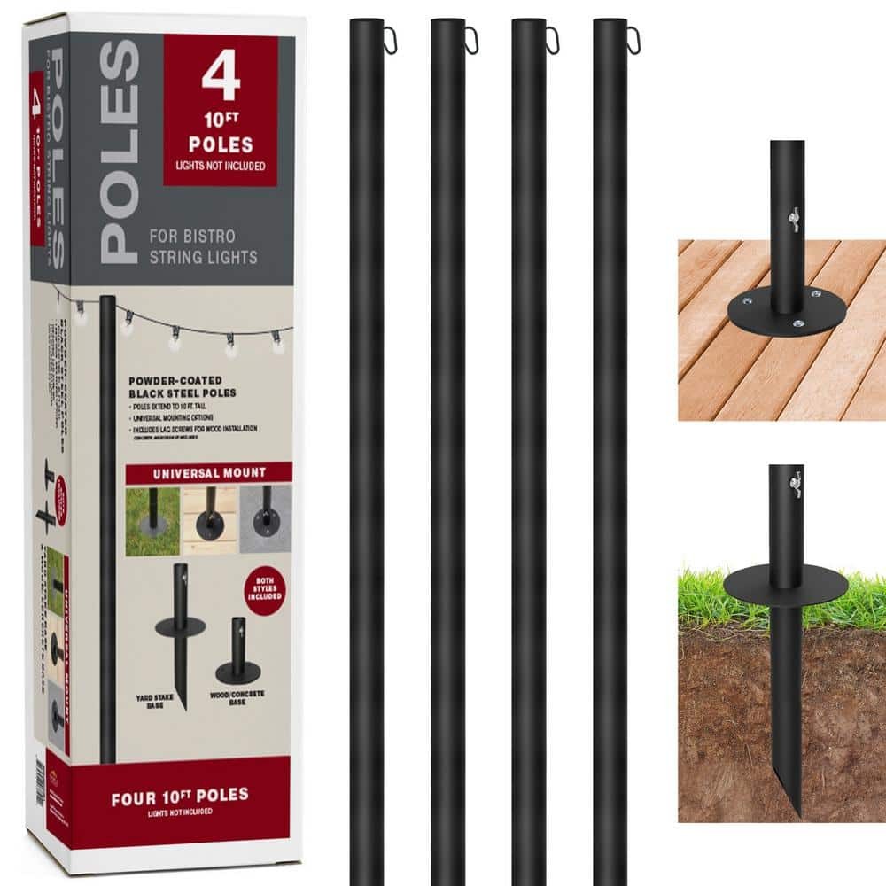 EXCELLO GLOBAL PRODUCTS Bistro String Light Poles – 4 Pack – Extends to 10 Fe…
