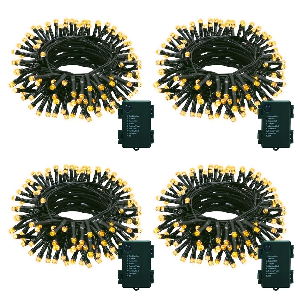 4 Pack Battery String Lights Each 23Ft 70 LED Green Wire Christmas Lights