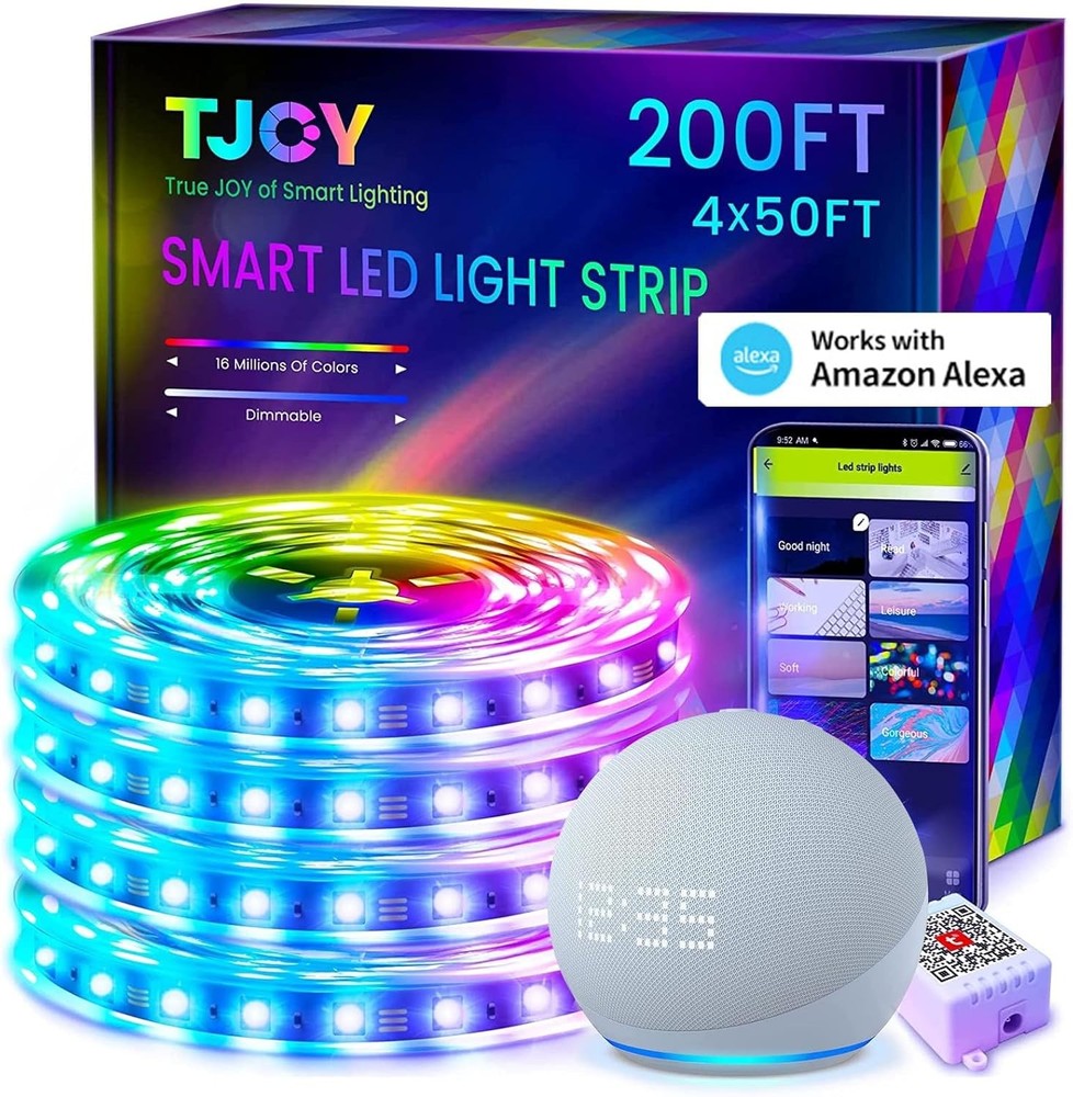 TJOY 200ft Smart Led Strip Lights for Bedroom, Alexa Light 200ft, Multicolor