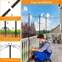 6 Pack 11.1Ft String Light Poles Outdoor Metal Branch Light Stand