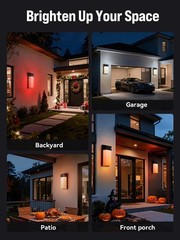 Outdoor Wall Lights 2 Pack, Smart LED RGBICWW Porch Lights Outdoor, Modern 15…