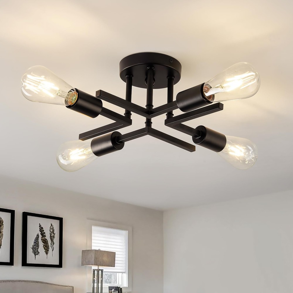 Asgyisa Industrial 4-Lights Semi Flush Mount Ceiling Light Fixture Modern Metal