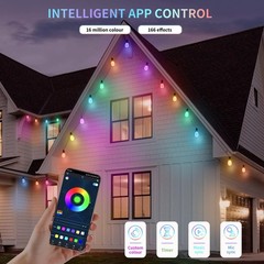 50FT Color Changing Outdoor String Lights APP Remote Waterproof Patio Decor