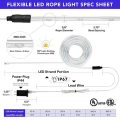 20ft Warm White Rope Light – 8 Modes, Waterproof Outdoor Accent Lighting with…