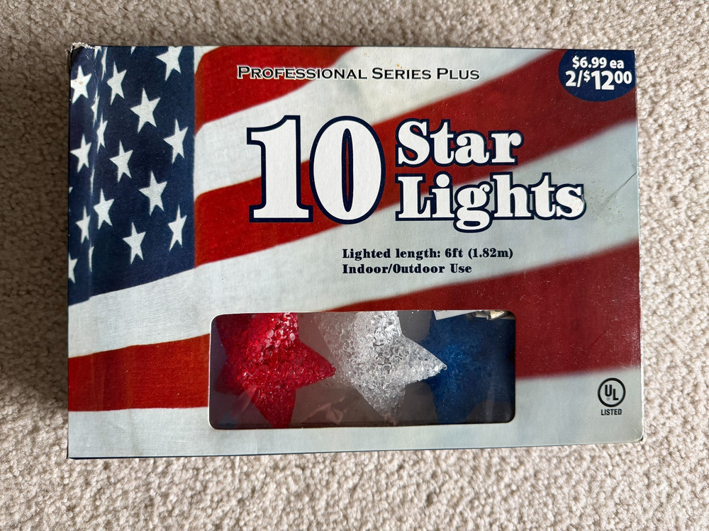 New Patriotic 4th Of July 10 Star Lights Red White and Blue String Lights 6ft.