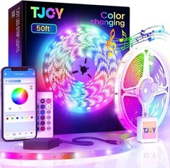 TJOY 50ft Bluetooth LED Strip Lights, Music Sync 5050 LED Light Strip RGB Col…