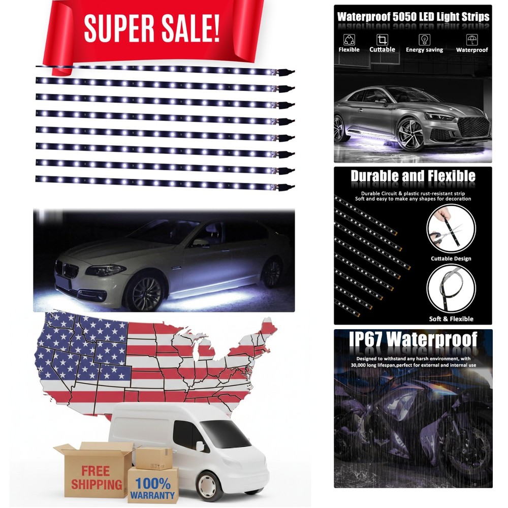 30cm LED Strip Lights for Cars & Outdoor Spaces – 8pcs Waterproof Bundle