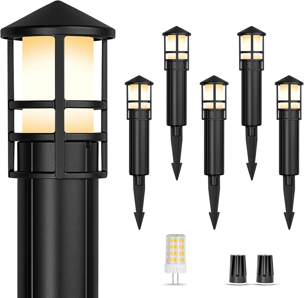 6-Pack Low Voltage Pathway Lights 12V 4W G4 2700K Black Aluminum IP65 Wired LED