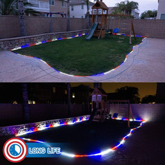 100FT Red White Blue LED Rope Lights 4th July Patriotic Outdoor Decor Lights