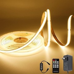 COB LED Strip Light 3000K Warm White 2400 LEDs Dimable RF Remote UL Power Supply