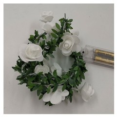 Rose Flower Vine String LED Lights Decoration Green Leaf Garland Battery USB Sol
