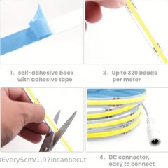 COB LED Strip Lights Flexible Tape Lights Home DIY Lighting Cold White 8mm Wide