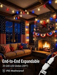 25Ft G40 LED Globe Lights Red White Blue Waterproof Patriotic String Lights 27 B