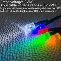 LED Lights 50pcs 5mm Red Yellow Green Blue White Diffused 12VDC Prewired