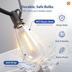 50FT Outdoor String Lights ST38 LED with Remote Waterproof Dimmable