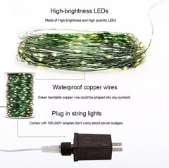 Green Wire Fairy String led Light Plug in 200ft Bright 600 LED Waterproof OTH031