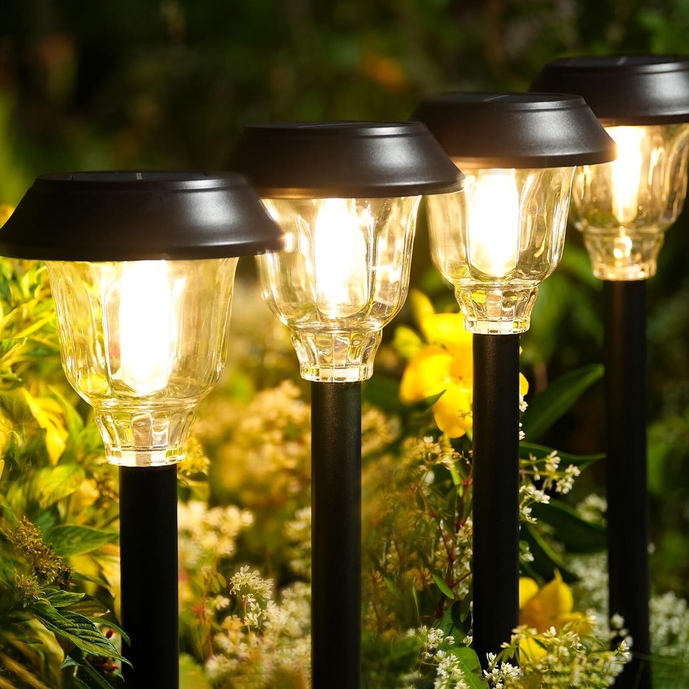 Solar Lights Outdoor Waterproof, 6 Pack Metal Glass Solar Pathway Lights Outd…