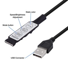 4 PCS DC 5V LED Dimmer USB RGB Controller MultiColor Switch Cable 3.28 FT