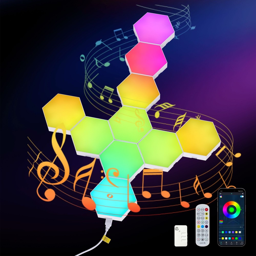 Multicolor LED Wall Panels for Gaming – 10 Modular Hexagon Lights