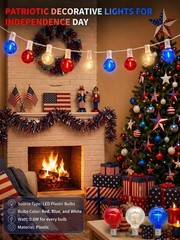 25Ft G40 LED Globe Lights Red White Blue Waterproof Patriotic String Lights 27 B