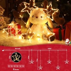 Star Curtain Lights, 5 Stars 94 LED Window Curtain String Lights Plug in