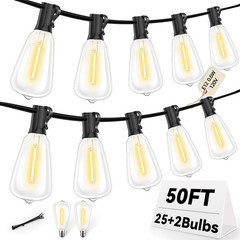 ST38 50FT LED Outdoor String Lights with 25+2 Spare Bulbs, E12 Socket, 2700K War