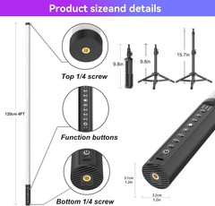 4 Pack RGB DJ Tube Lights 4Ft LED Video Stick Lights with Stand 5000Mah Battery