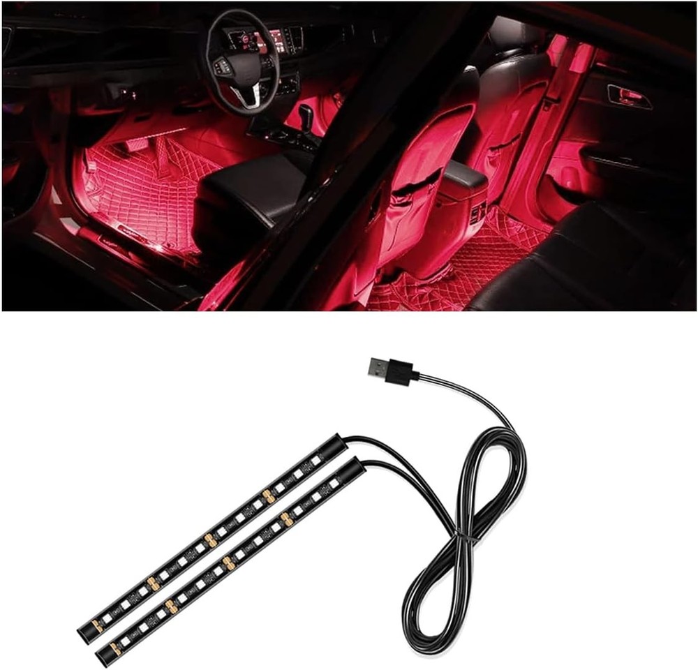 Universal Car LED Strip Light, USB Port Auto Interior Decorative USB, Red