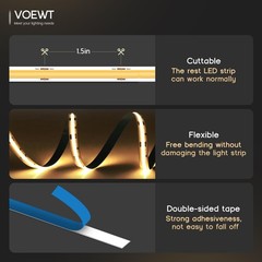 COB LED Strip Lights Daylight White 6000K,16.4ft 24V High CRI 95Ra+ Super Bri…