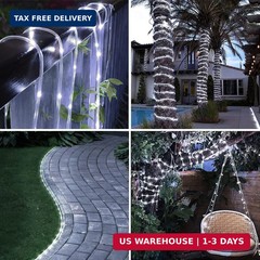 RUICHEN Solar Rope Lights Outdoor 16.5 Ft 50 LED String Lights, Cool White | 8 M