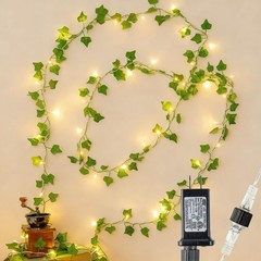Warm White 73 LED 23 Ft Fake Ivy Vine String Lights Plug In Bedroom Wall Decor
