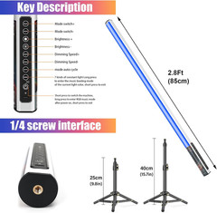 LUXCEO 4Pack RGB Tube Light Bar with Light Stand, Battery Powered LED Video Ligh