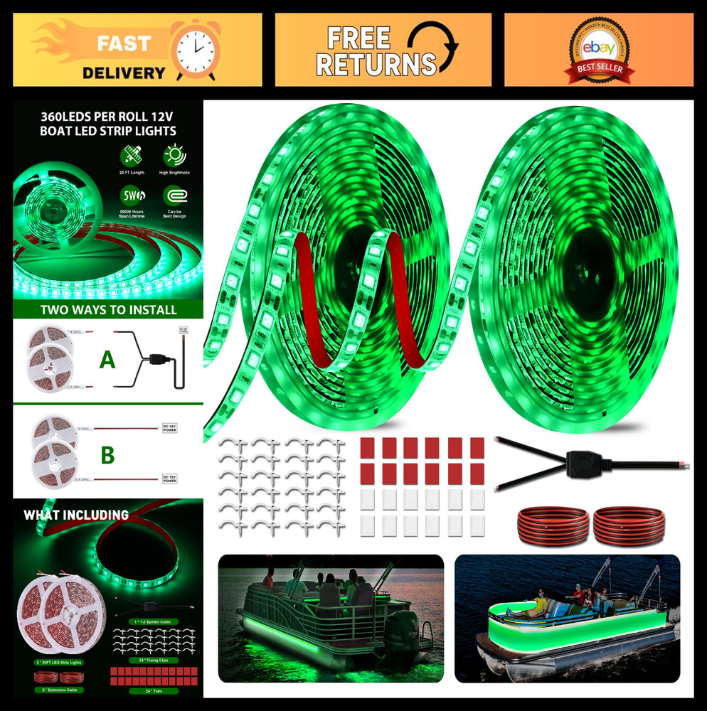 40FT Waterproof 12V LED Strip Lights for Boats, Marine Under Gunnel & Deck Light