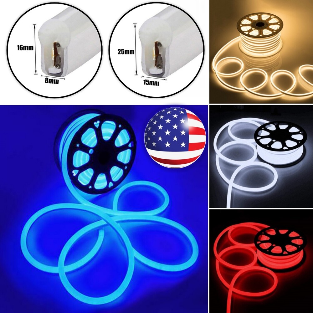 50ft 110V LED Neon Rope Light Strip Waterproof Outdoor Commercial Building Decor
