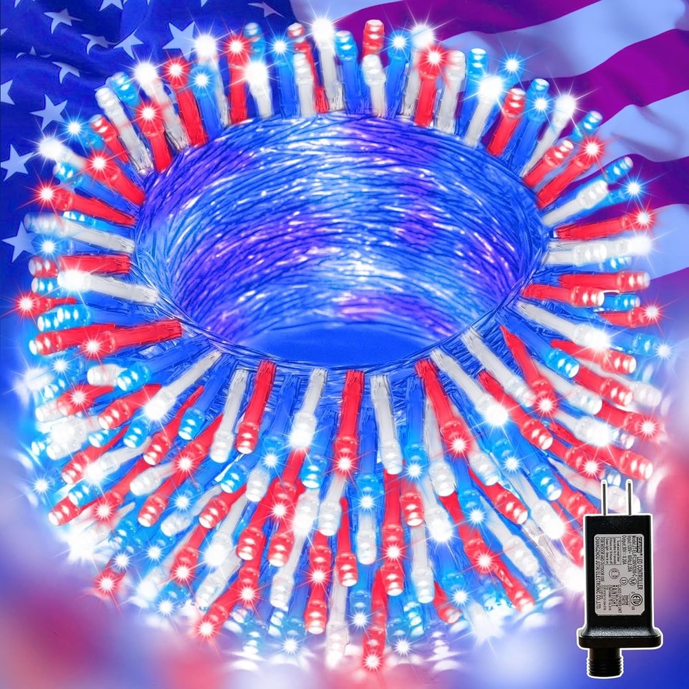 66ft Red White Blue 200LED Patriotic String Lights Plug in Indoor Outdoor