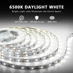White LED Strip Lights 50Ft Dimmable Bright 24V Led Light Strip 6500K Daylight W