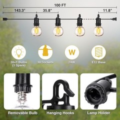 Energy Saving LED String Lights Outdoor Waterproof Warm White 30 Sockets New