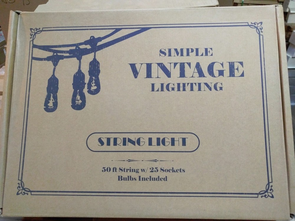 NEW 50 ft 25 Sockets Black Outdoor 14 Gauge Edison Metro String Lights+ 28 Bulbs