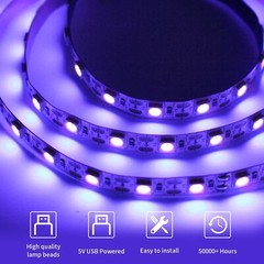 iNextStation UV Black LED Light Strip USB, 2M/6.6ft 5V 120 Non-Waterproof