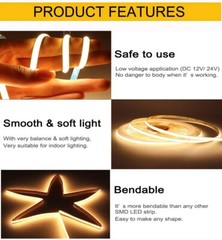 Super Thin 5mm COB LED Strip 12V 24V Flexible Dimmable LED Tape For Home Room