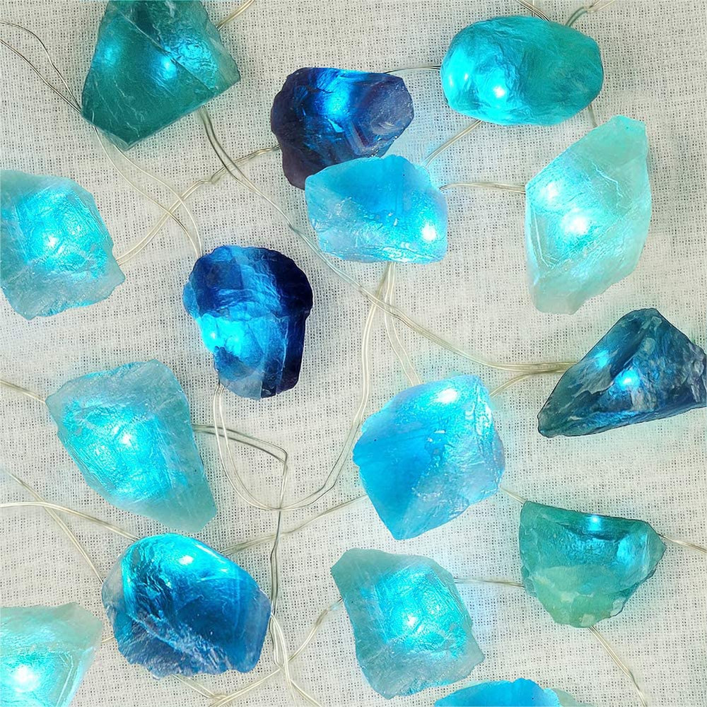 Natural Fluorite String Lights Battery Operated with Remote Timer | Sea Glass Ra