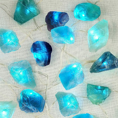 Natural Fluorite String Lights Battery Operated with Remote Timer | Sea Glass Ra