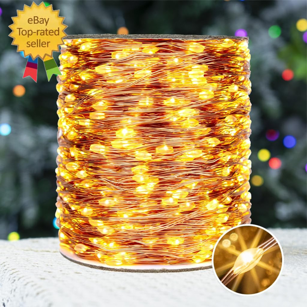 100 FT Warm White Fairy Lights Plug in Copper Wire String Lights with Remote, Ti