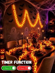 BATTERY HALLOWEEN CHAIN LIGHTS 10 FT 160 LED ORANGE TIMER YARD DECOR