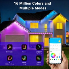 200Ft Permanent Outdoor Lights for House, App & Remote Control, RGB Smart Eaves