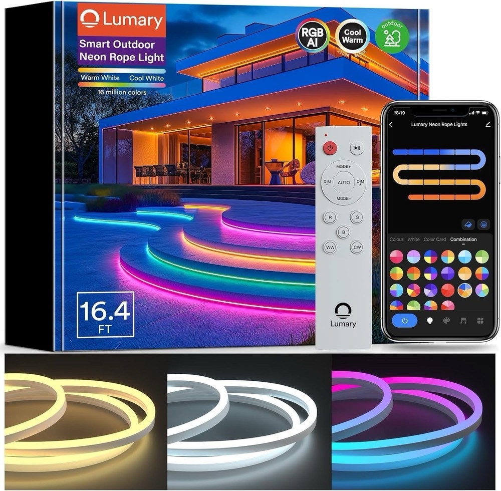 Lumary 16.4Ft Smart Neon Rope Light, Outdoor RGBAICW, Alexa, Waterproof